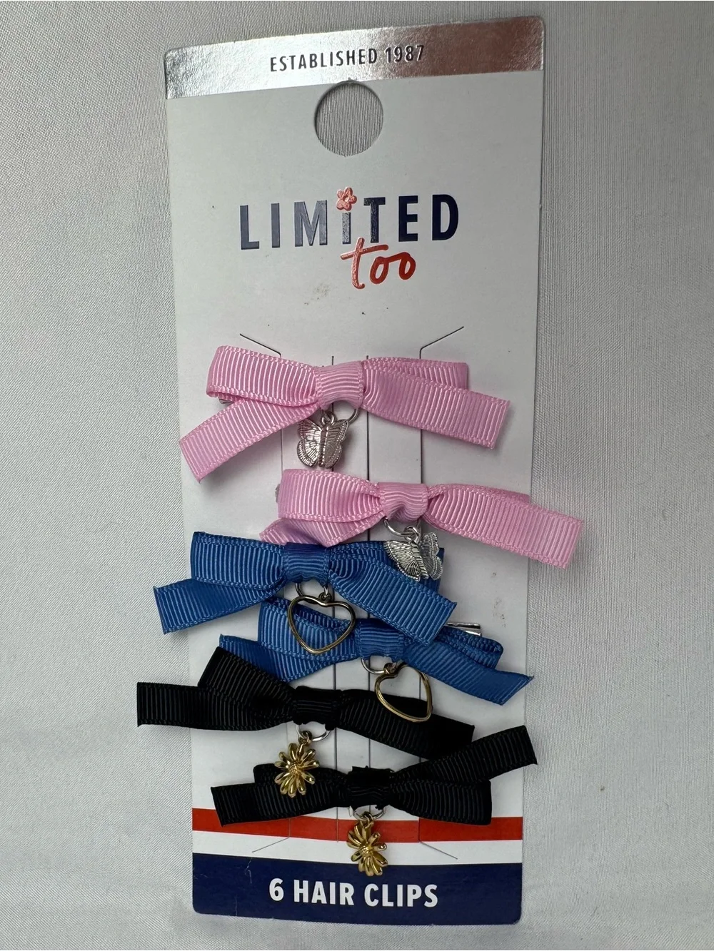 🎀 Limited Too Girls Hair Clips Set of 6 Butterfly Flower Bow Barrettes NWT